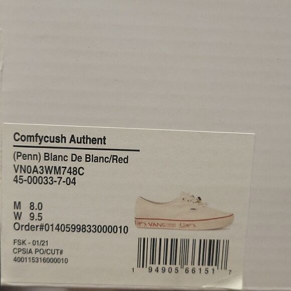VN0A3WM748C Vans Comfycush Authent Blanc De Blanc/Red Men's - Women's - Picture 13 of 14
